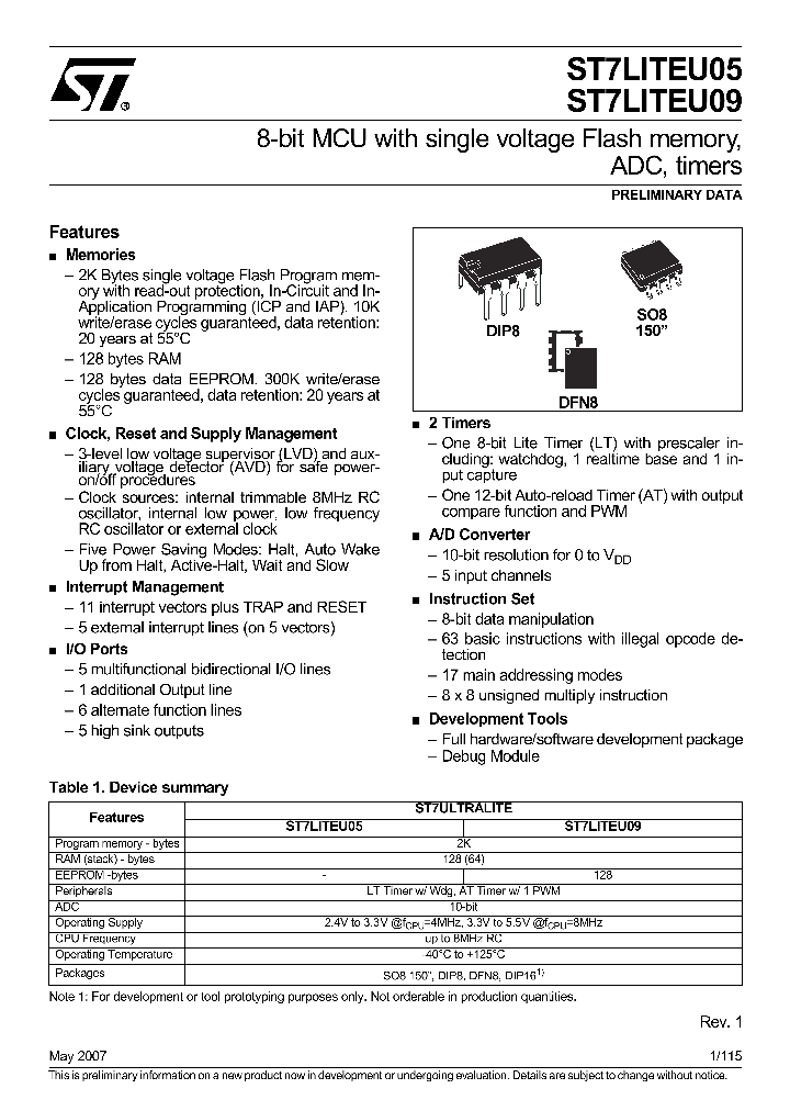 ST7FLITEU09M3_4676475.PDF Datasheet