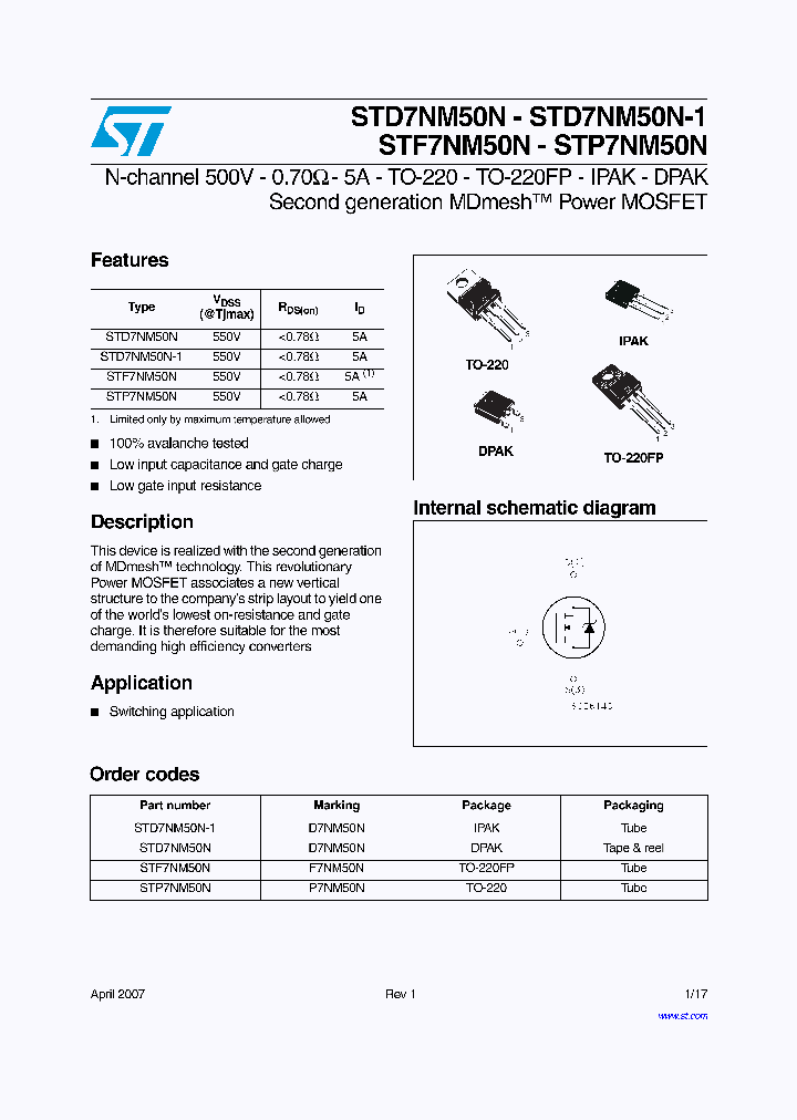 STD7NM50N-1_4266511.PDF Datasheet