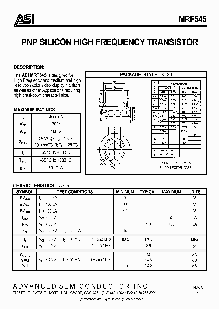 MRF545_991993.PDF Datasheet