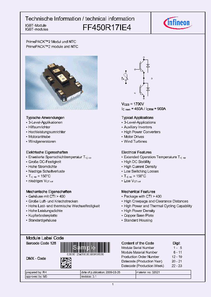 FF450R17IE4_4931920.PDF Datasheet