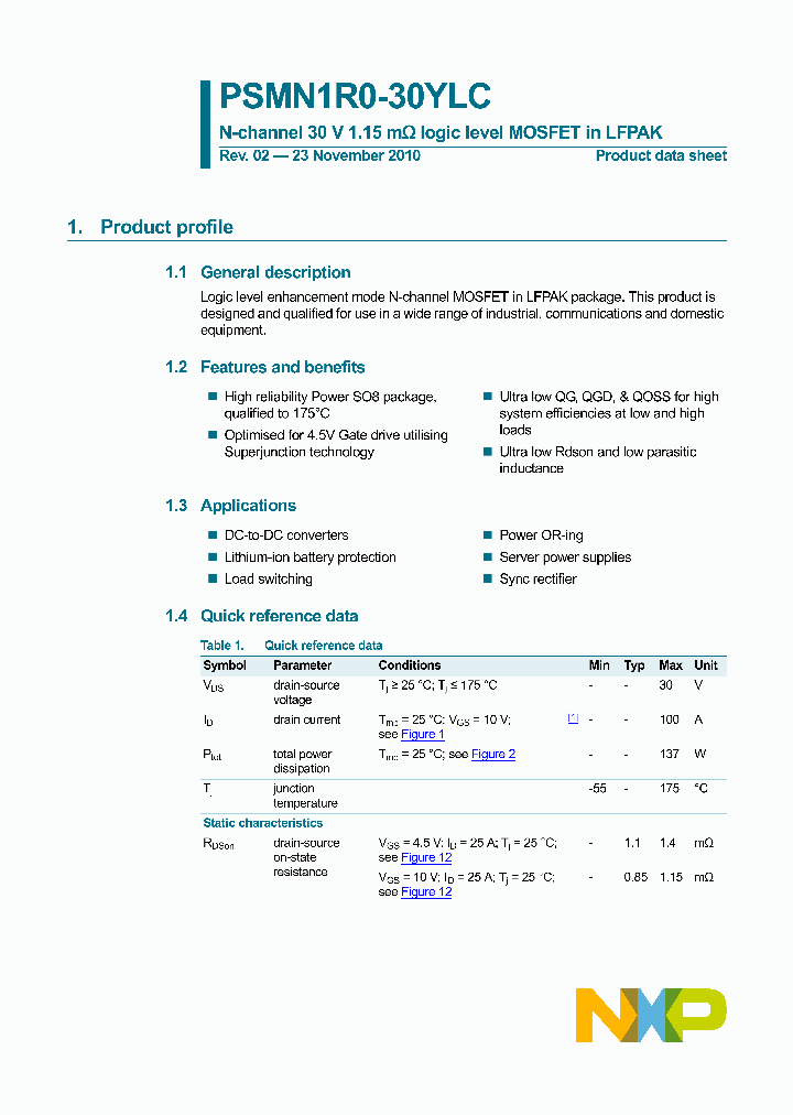 PSMN1R0-30YLC_4965400.PDF Datasheet