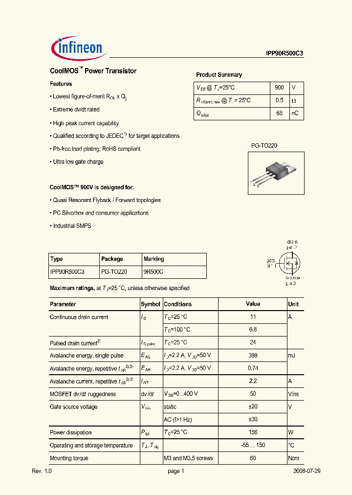 IPP90R500C3_4999823.PDF Datasheet