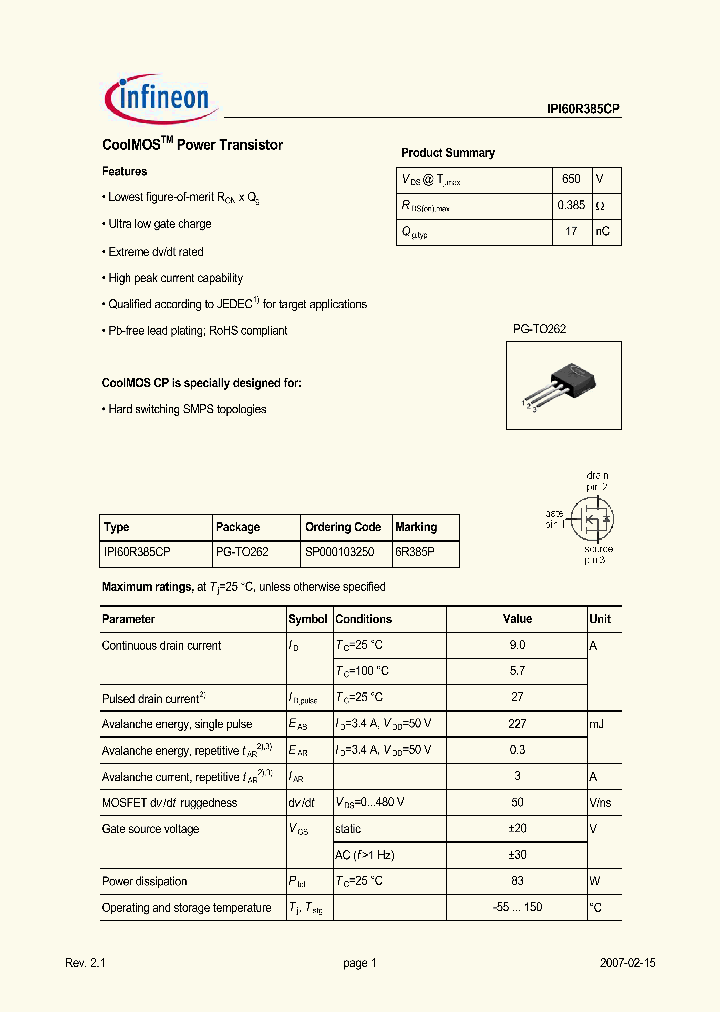 IPI60R385CP_5000115.PDF Datasheet