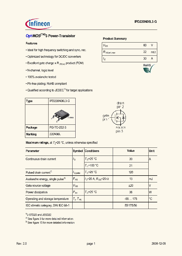 IPD220N06L3G_5001537.PDF Datasheet