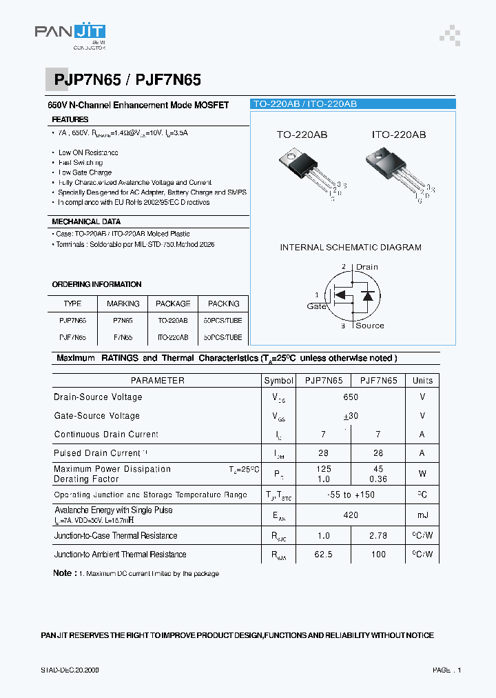 PJF7N65_5001944.PDF Datasheet