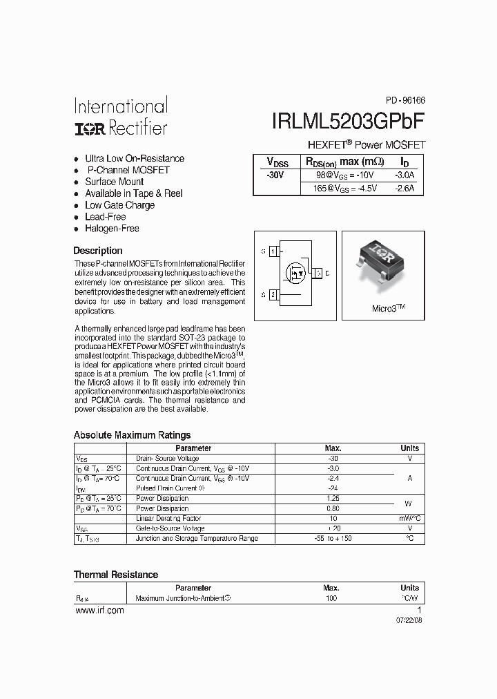 IRLML5203GPBF_5006763.PDF Datasheet