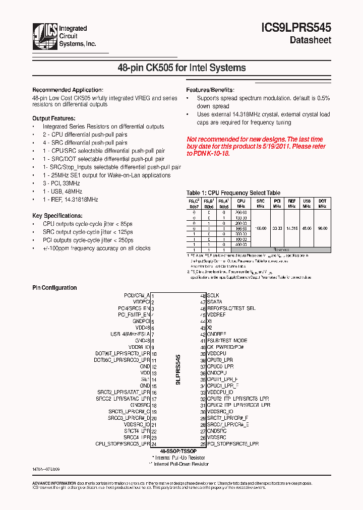 ICS9LPRS545_5020648.PDF Datasheet