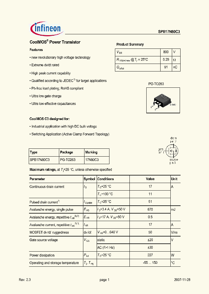 SPB17N80C3_5025879.PDF Datasheet