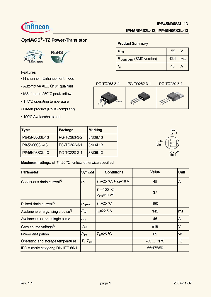 IPB45N06S3L-130711_5037505.PDF Datasheet