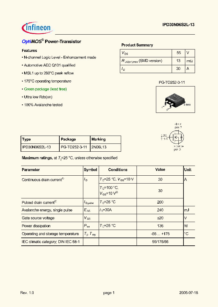 IPD30N06S2L-13_5037673.PDF Datasheet