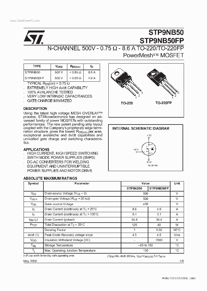 P9NB50FP_41126.PDF Datasheet