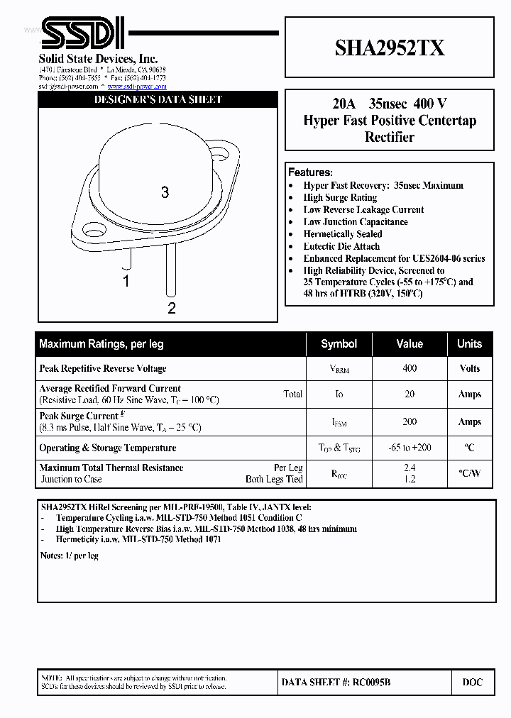 SHA2952TX_141570.PDF Datasheet