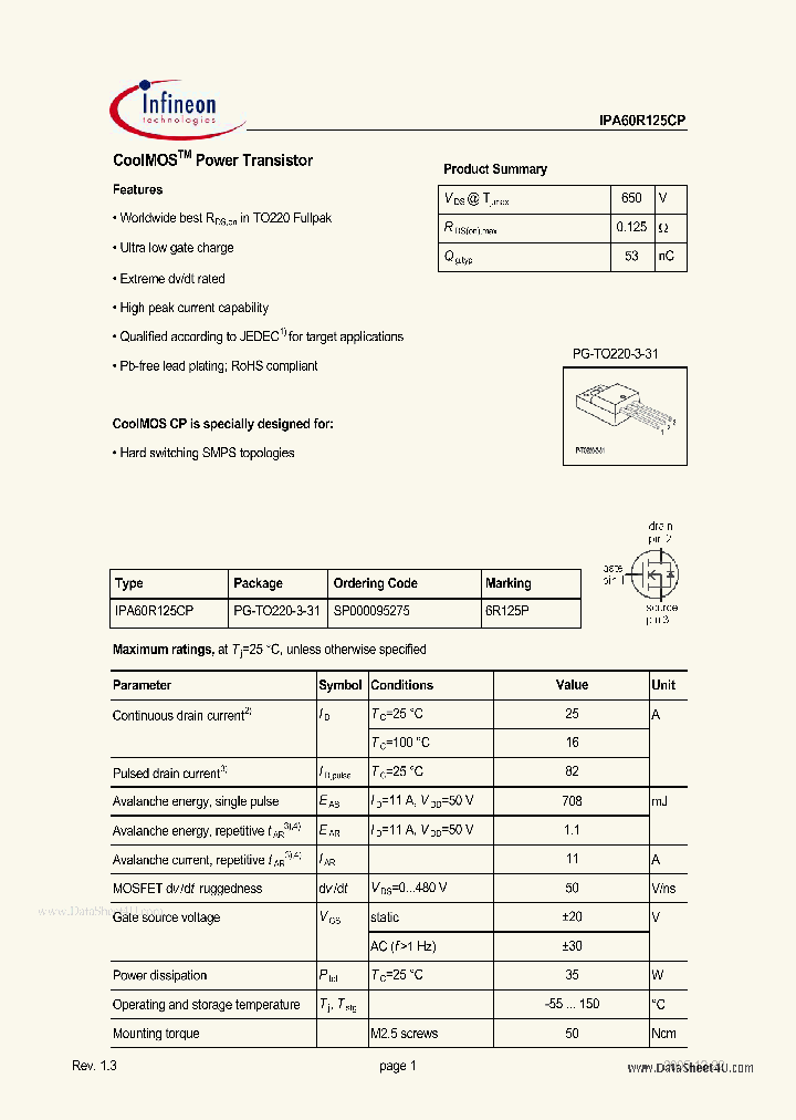 IPA60R125CP_148713.PDF Datasheet