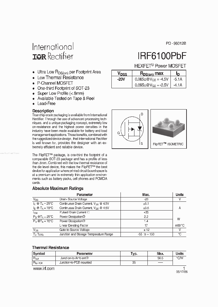 IRF6100PBF_159608.PDF Datasheet