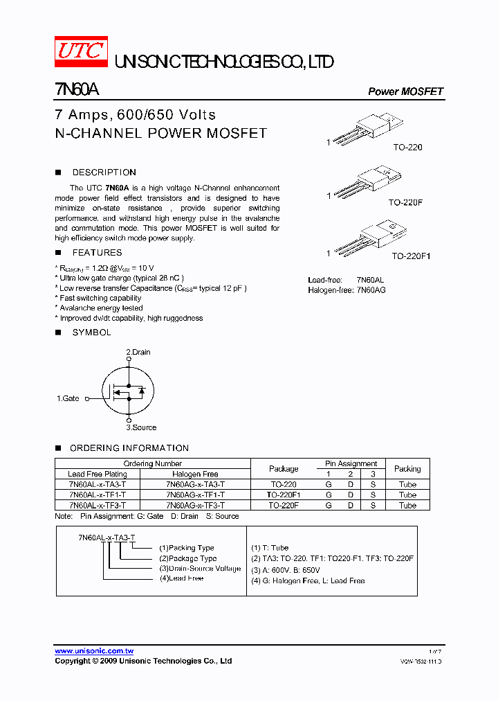 7N60AL-X-TA3-T_265337.PDF Datasheet