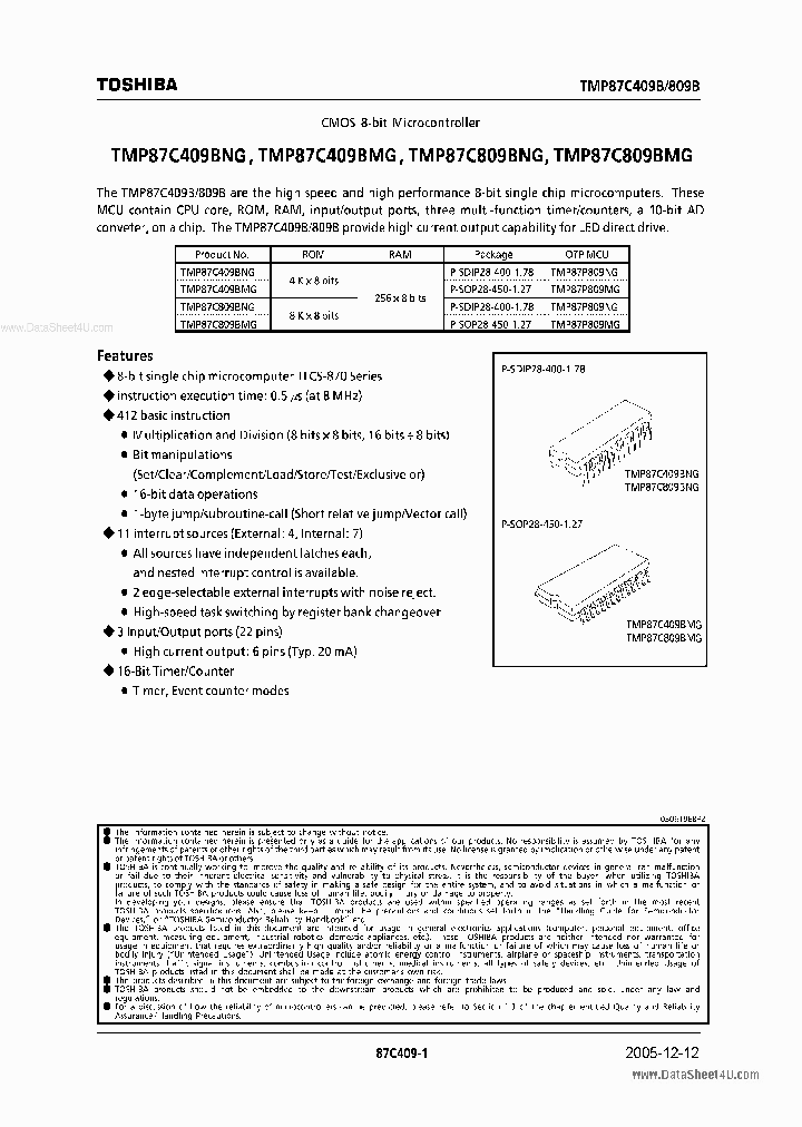TMP87C409BNG_200487.PDF Datasheet
