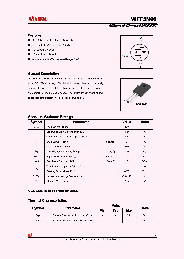 WFF5N60_452220.PDF Datasheet