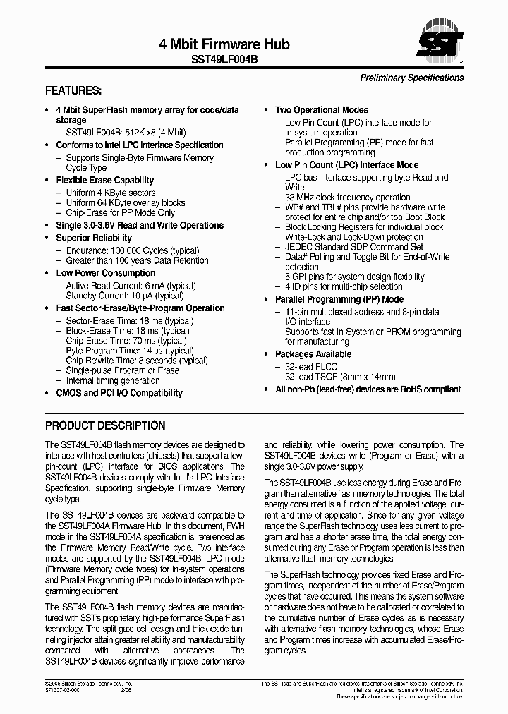 SST49LF004B-33-4C-WHE_513046.PDF Datasheet