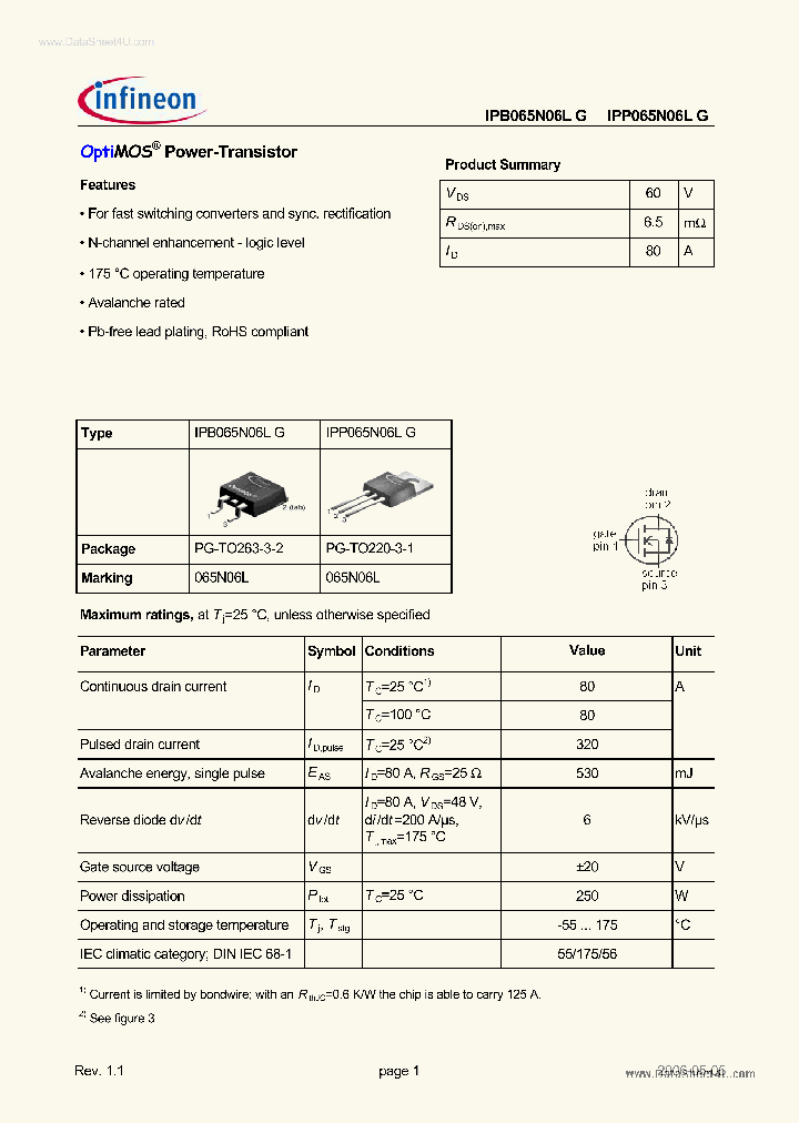 IPB065N06LG_872009.PDF Datasheet
