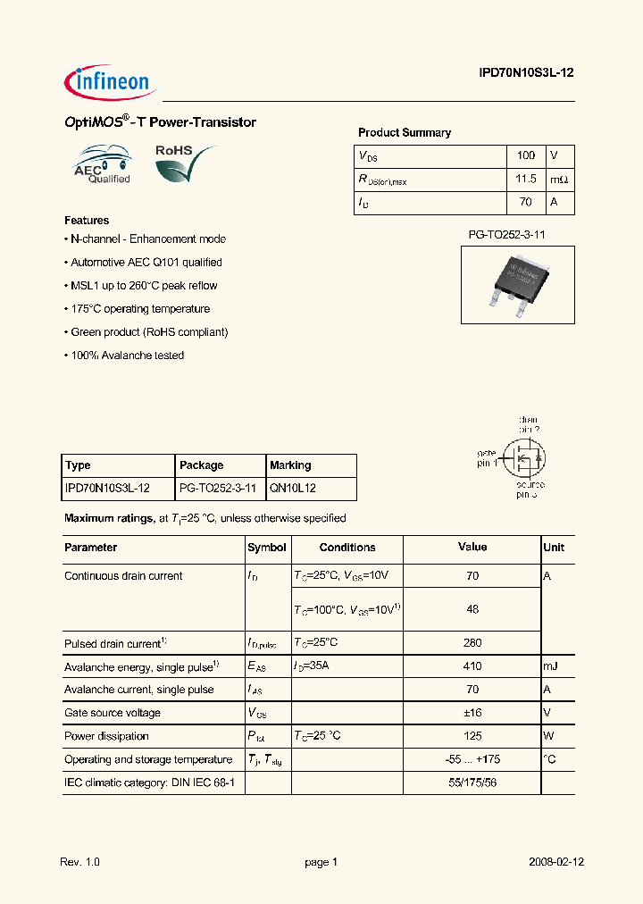 IPD70N10S3L-12_1182846.PDF Datasheet