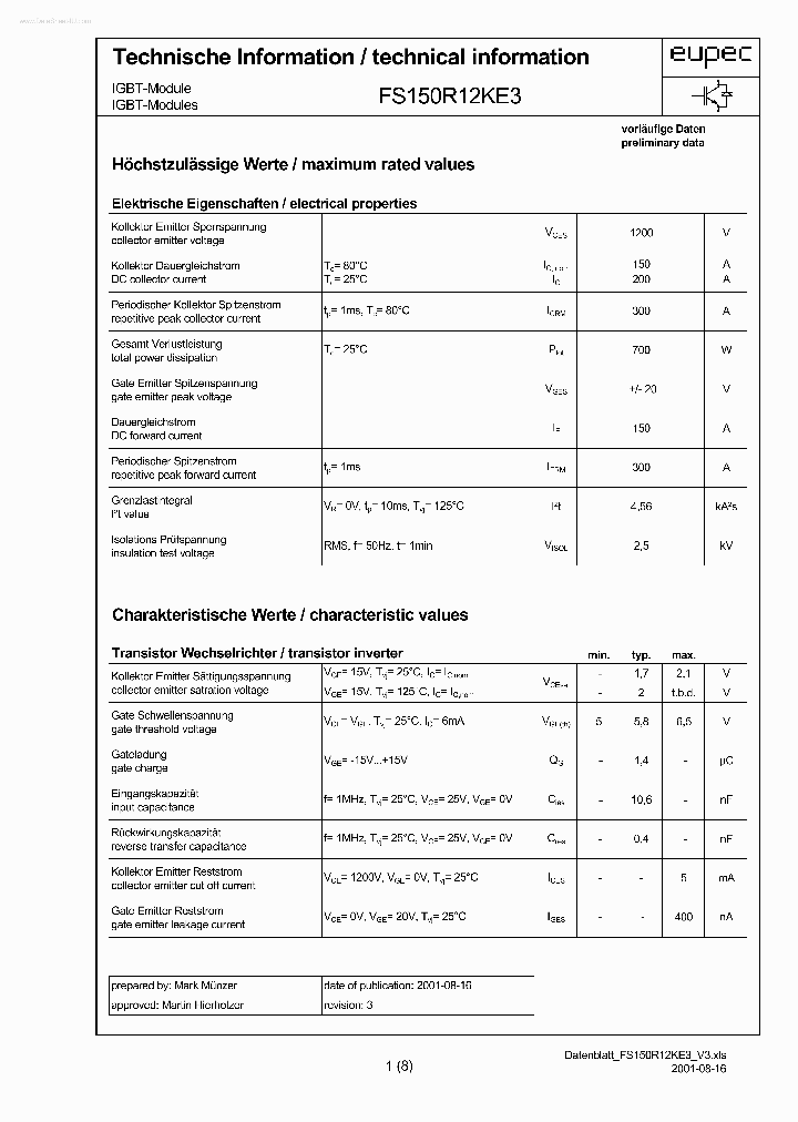 FS150R12KE3_918624.PDF Datasheet