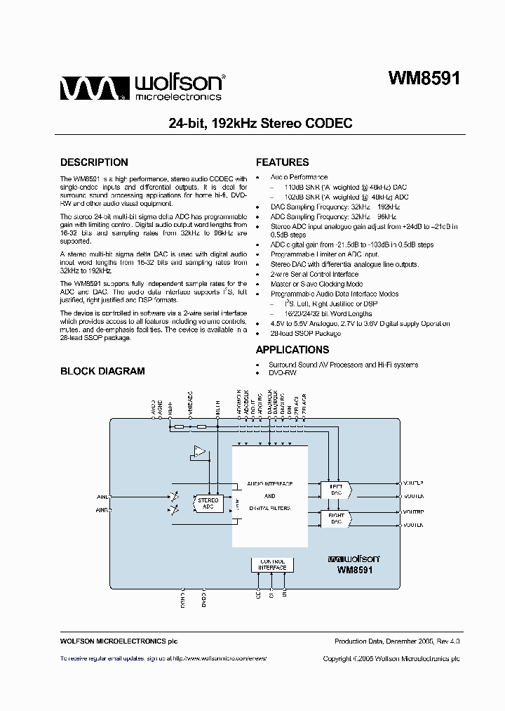 WM8591GEDSRV_1226855.PDF Datasheet
