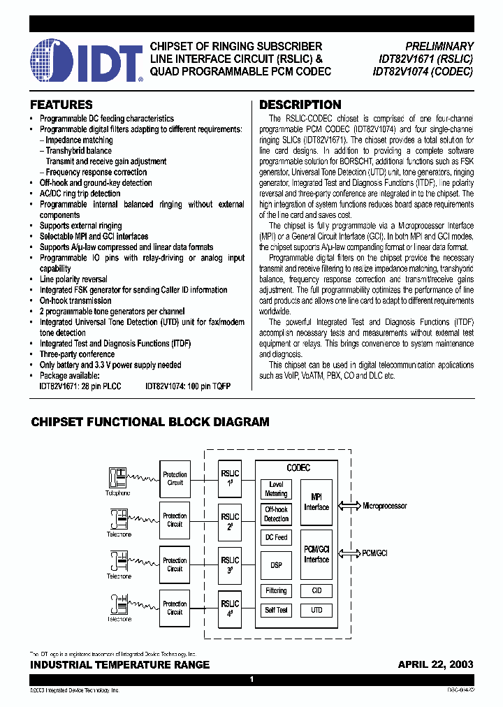 IDT82V1671J_1317954.PDF Datasheet