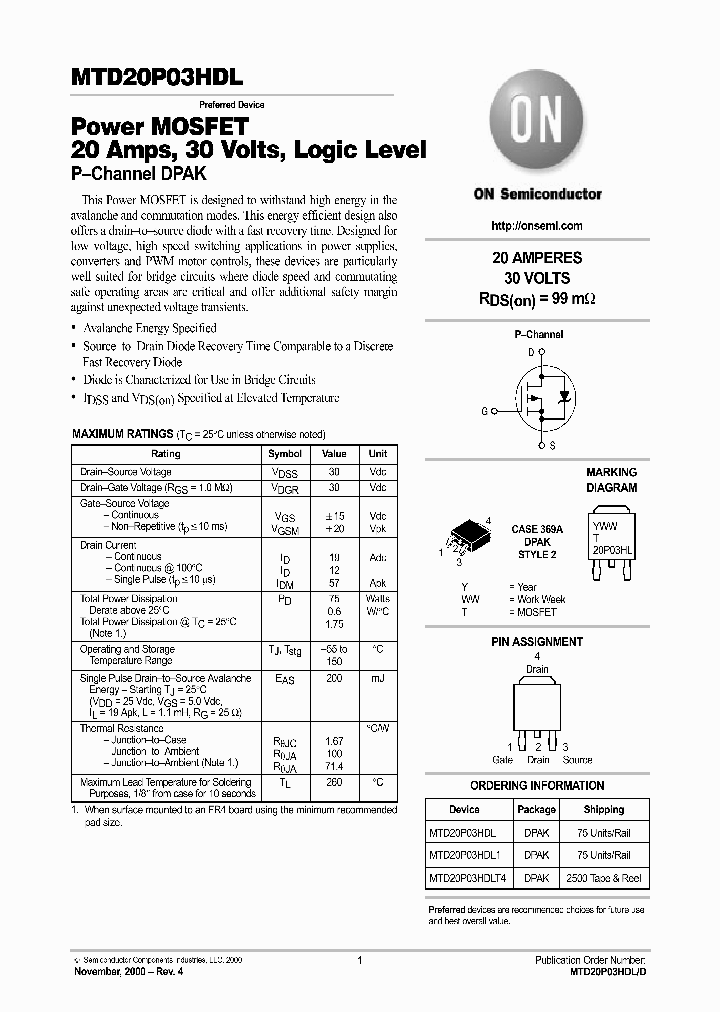 MTD20P03HDL-D_1333838.PDF Datasheet