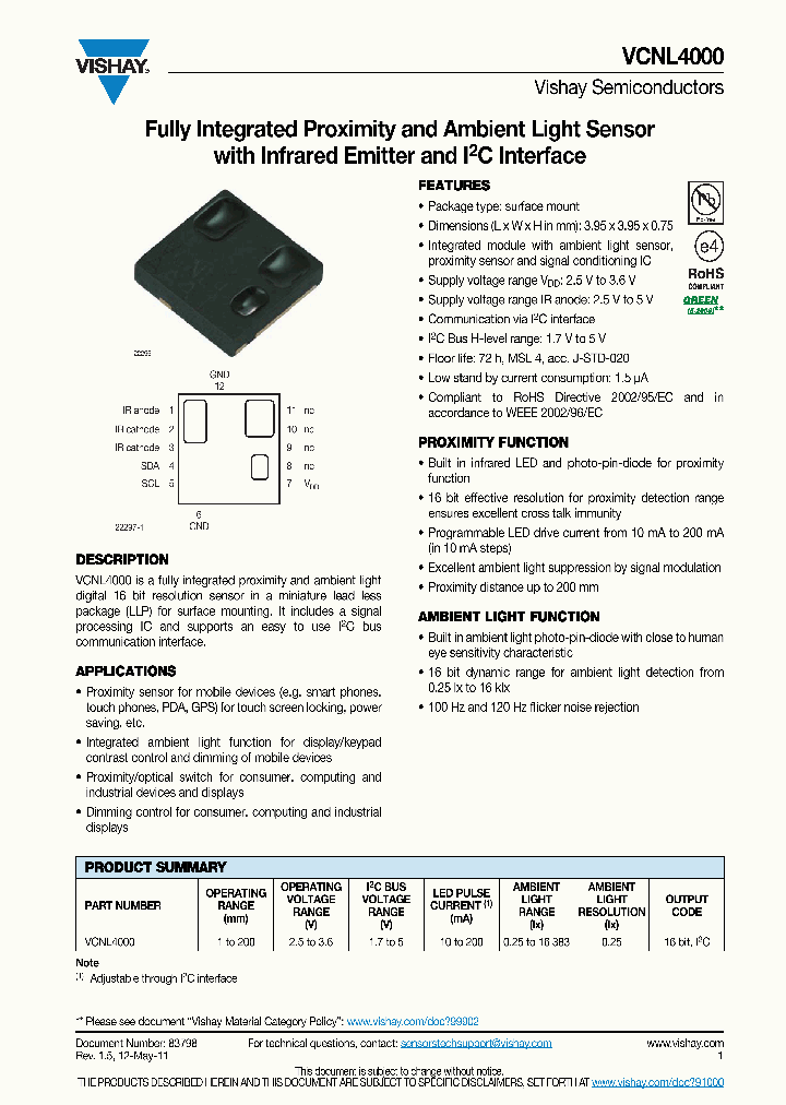 VCNL4000_1652205.PDF Datasheet