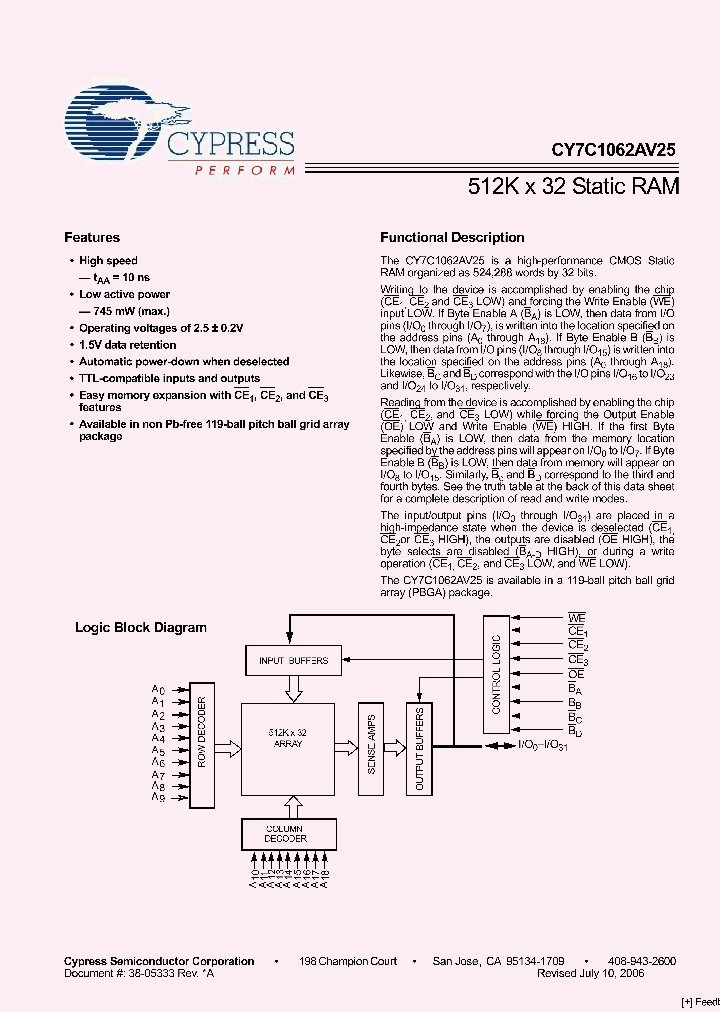 CY7C1062AV25-10BGC_1080699.PDF Datasheet