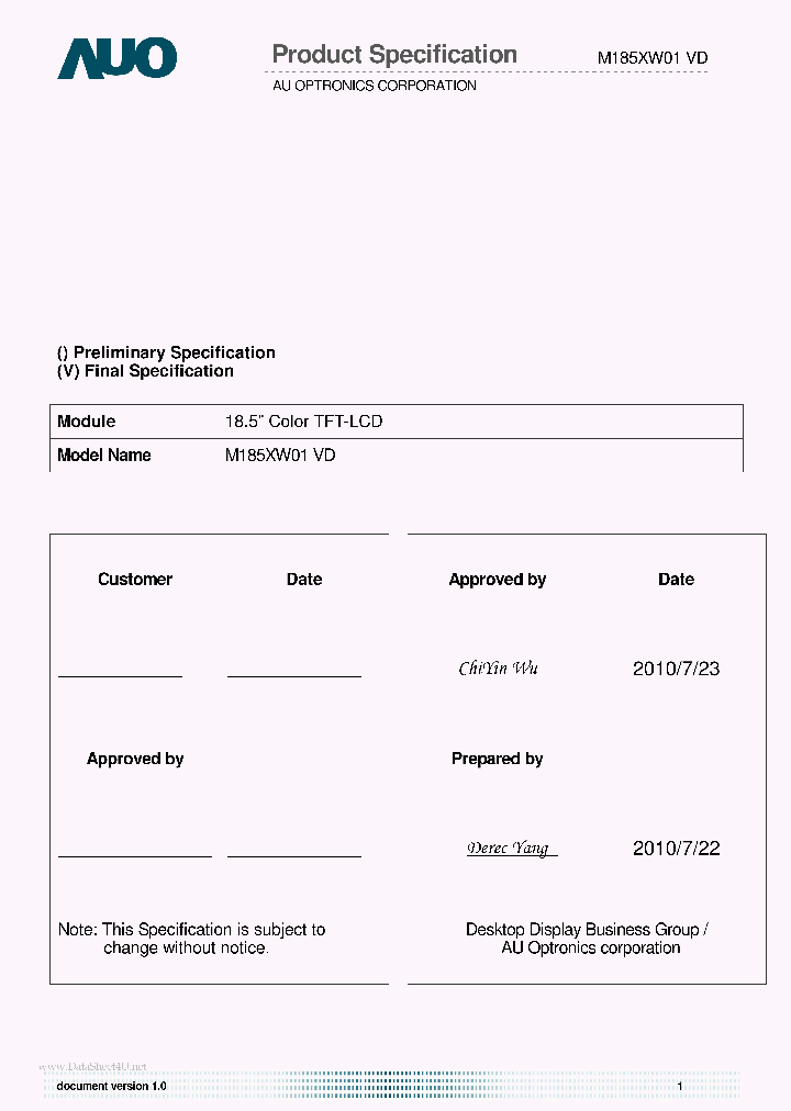 M185XW01-VD_1784166.PDF Datasheet