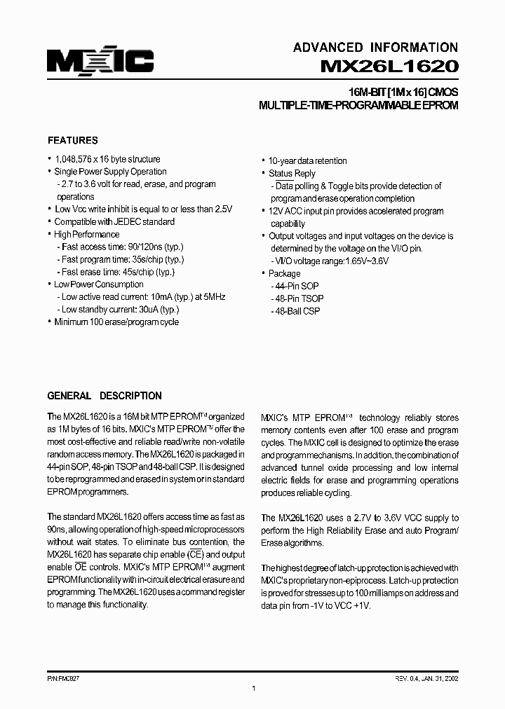 MX26L1620XAI-12_1645171.PDF Datasheet