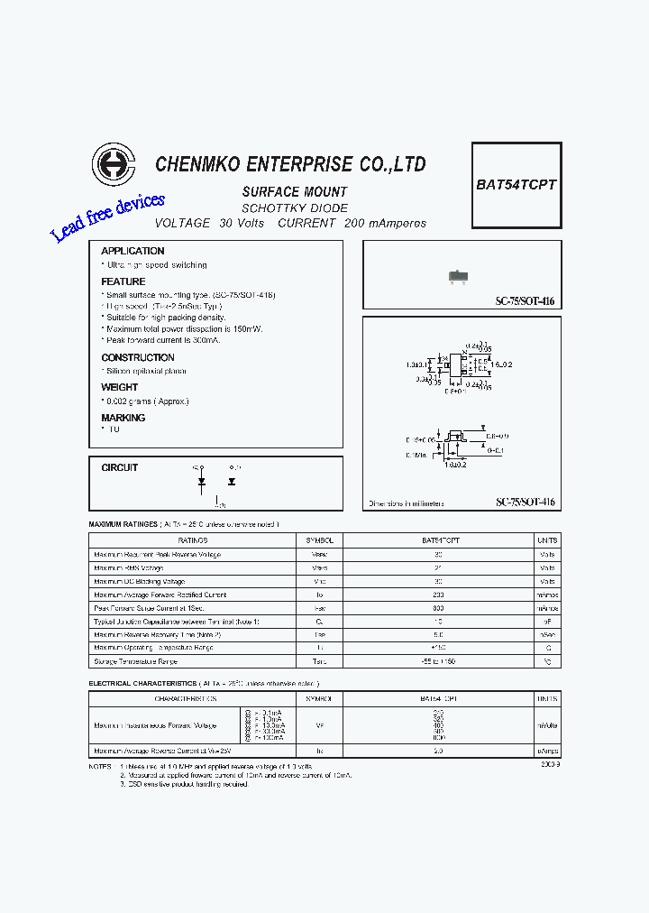 BAT54TCPT_1839730.PDF Datasheet