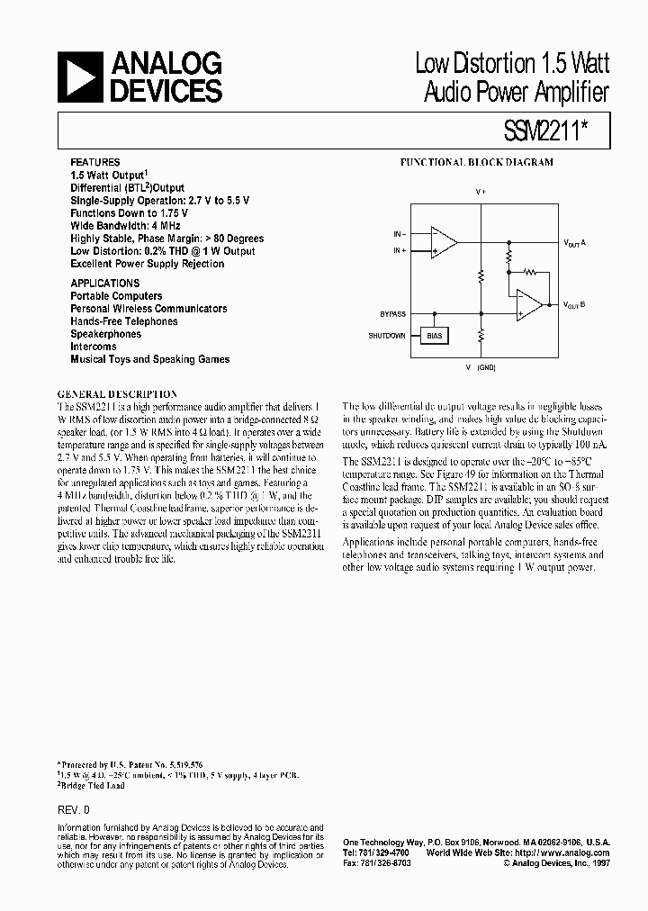 SSM2211S-REEL_1873132.PDF Datasheet