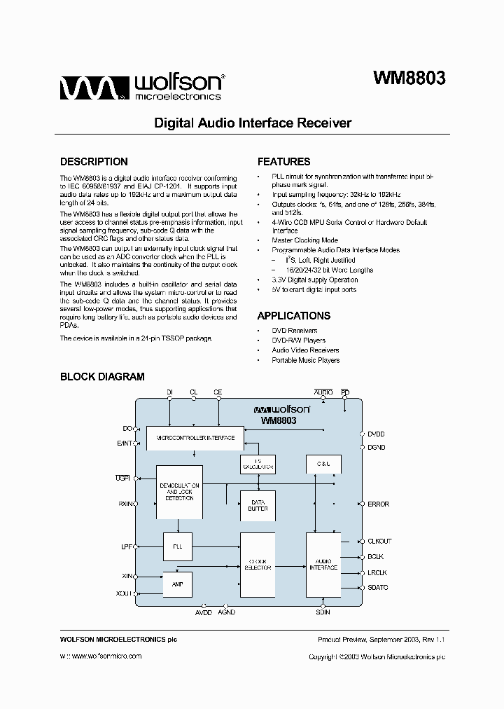 WM8803CDTV_1885394.PDF Datasheet