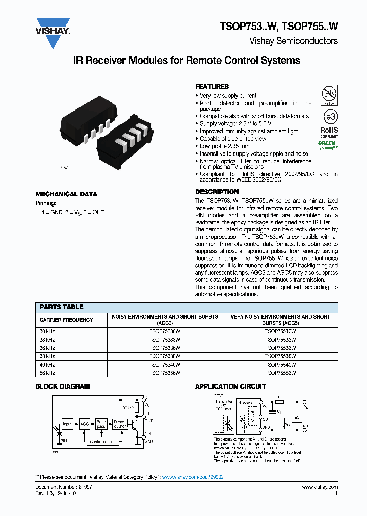 TSOP75340WTR_2185307.PDF Datasheet