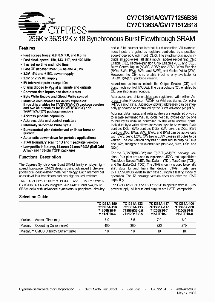 CY7C1361A-117BGC_2251628.PDF Datasheet