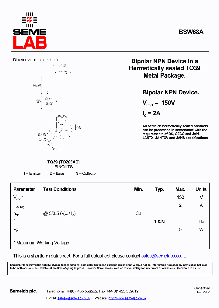 BSW68A_2292925.PDF Datasheet