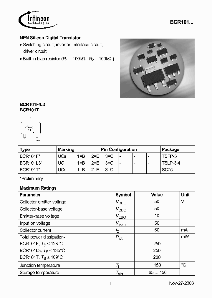 BCR101L3_2356274.PDF Datasheet