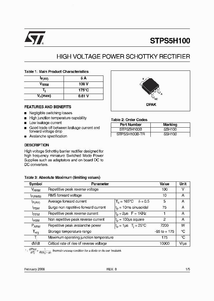 STPS5H100_2491418.PDF Datasheet