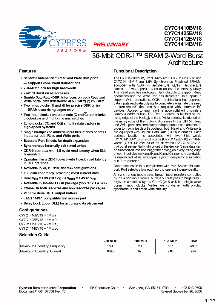 CY7C1412BV18-167BZXI_2625415.PDF Datasheet