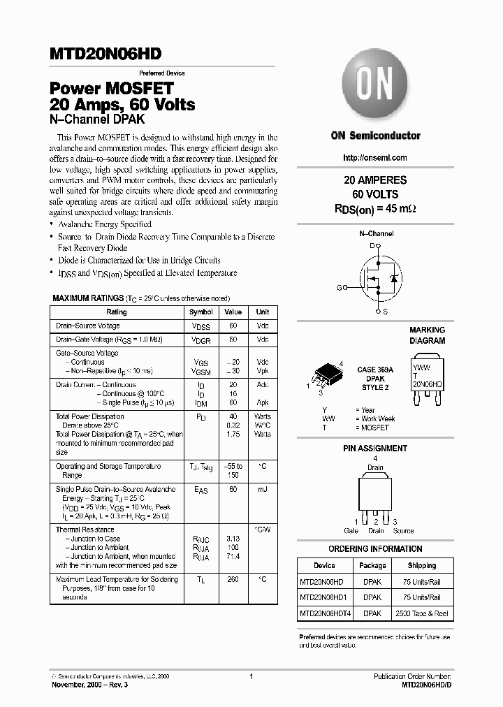 MTD20N06HD-D_2699623.PDF Datasheet