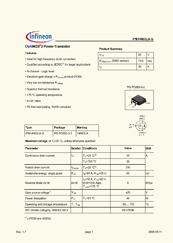 IPB14N03LAG_2754003.PDF Datasheet