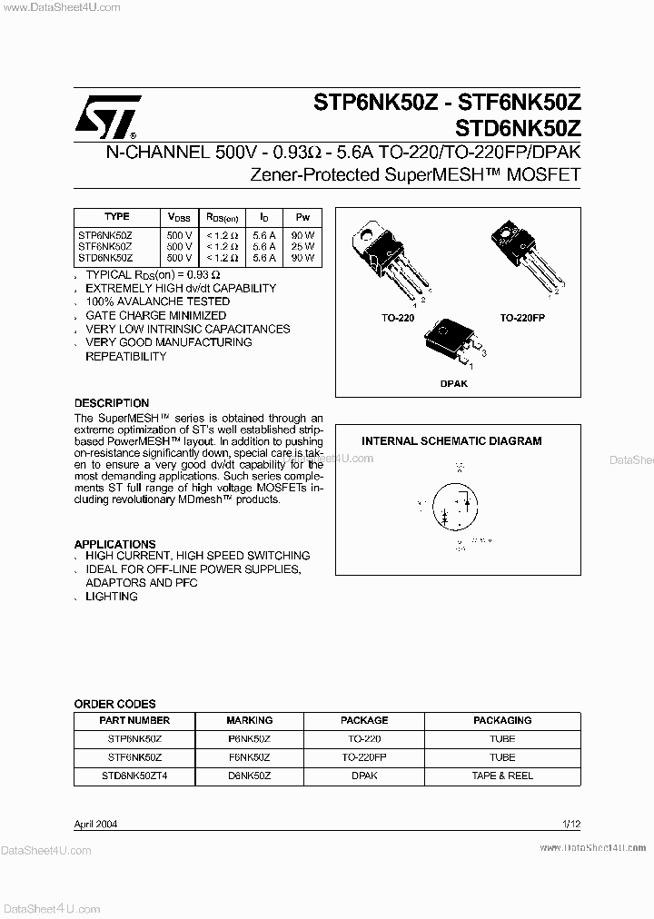 STD6NK50Z_2764937.PDF Datasheet