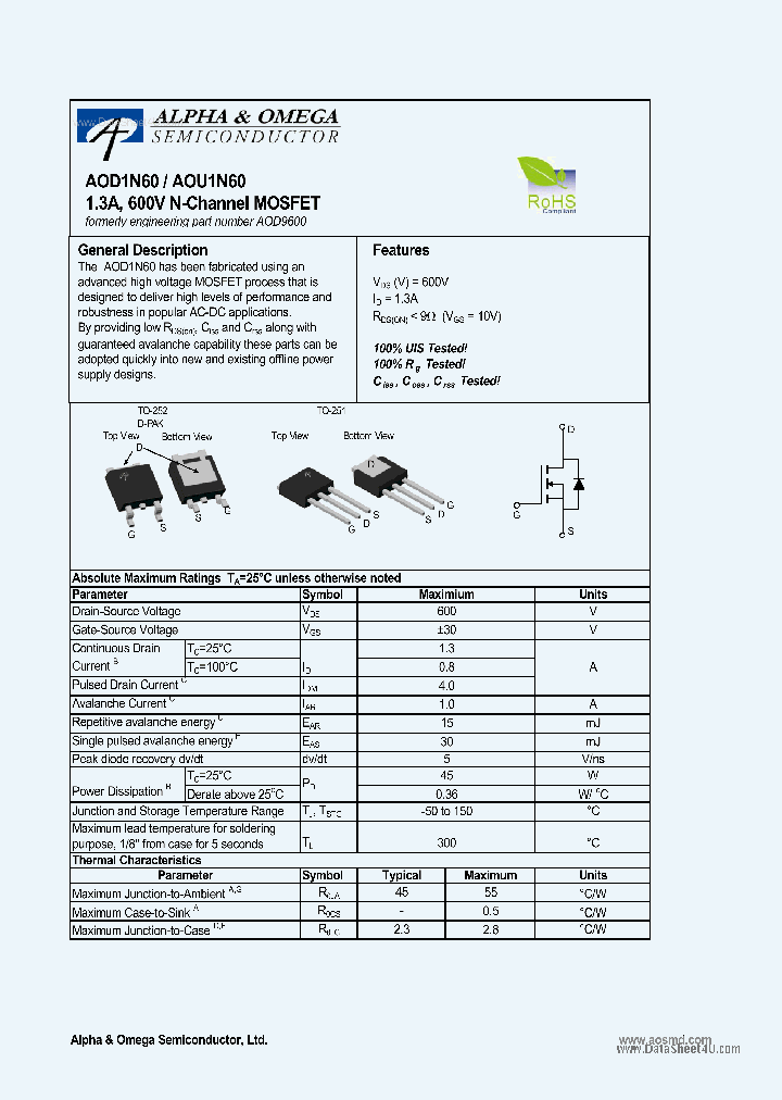 AOU1N60_2822619.PDF Datasheet