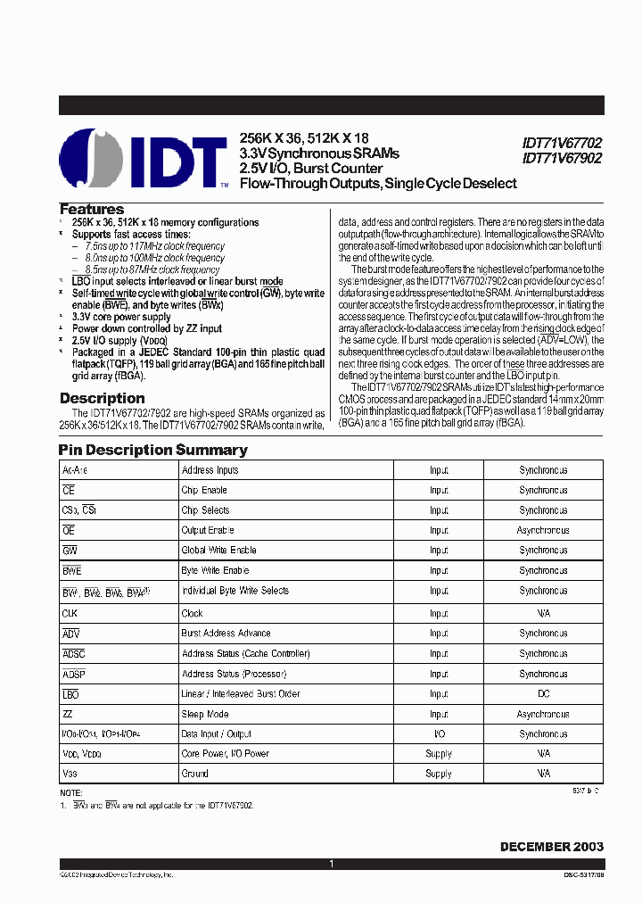 IDT71V67702S85BG_2833352.PDF Datasheet