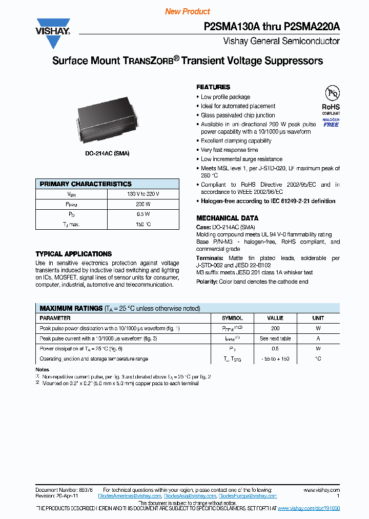 P2SMA130A-M3-61T_2917554.PDF Datasheet