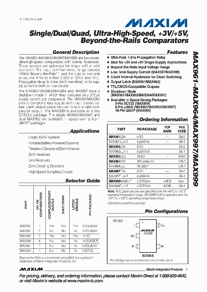 MAX999AAUKT_3055165.PDF Datasheet