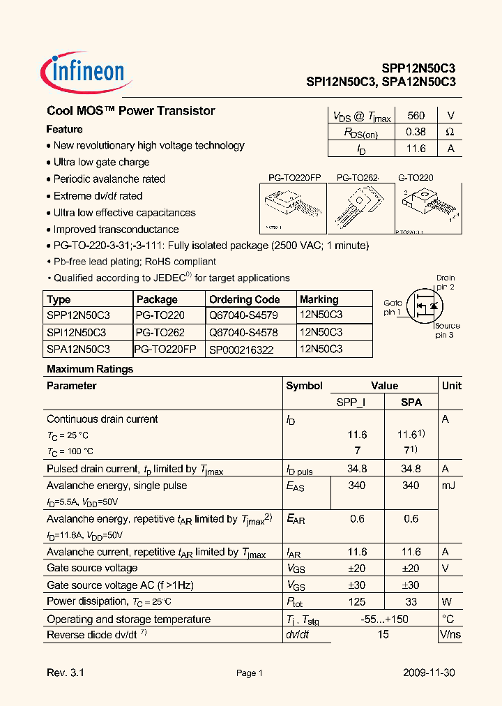 SPP12N50C3_3111610.PDF Datasheet