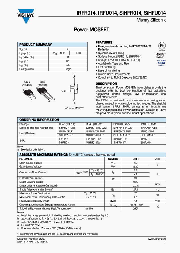 SIHFR014-GE3_3124295.PDF Datasheet